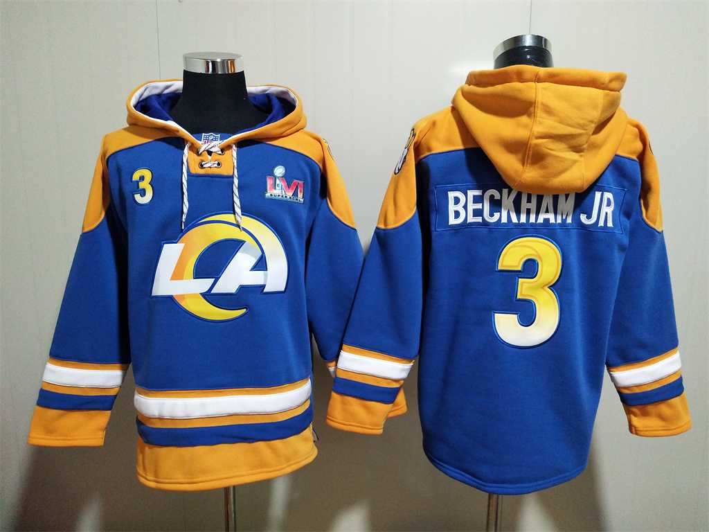 Rams 3 Odell Beckham Jr. Super Royal Super Bowl LVI All Stitched Sweatshirt Hoodie,We sell and wholesale Rams 3 Odell Beckham Jr. Super Royal Super Bowl LVI All Stitched Sweatshirt Hoodie on line form chian!